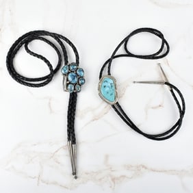 Native American Turquoise & Silver Bolo Ties