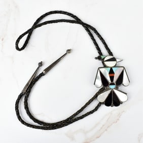 Zuni Hardstone and Silver Bolo Tie