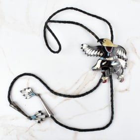 Zuni Hardstone and Silver Bolo Tie