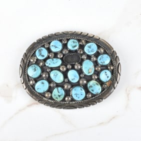 Navajo Turquoise and Silver Belt Buckle