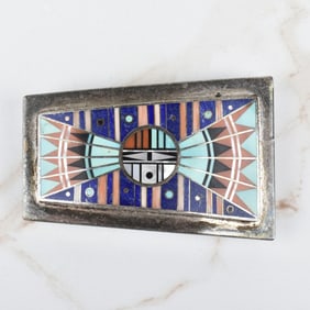 Zuni Hardstone and Silver Belt Buckle