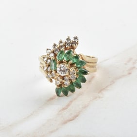 Diamond, Emerald and 14K Ring