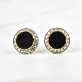 Diamond, Onyx and 18K Ear Studs