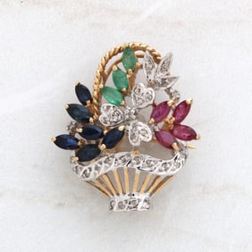 Gemstone and 14K Pendant / Brooch