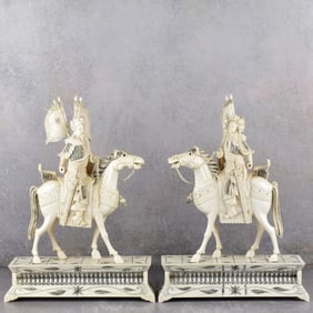 Antique Carved Emperor and Empress on Horseback