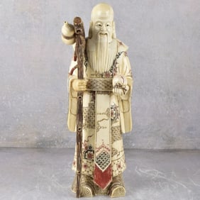 Vintage Chinese Shou Lao Carved Bone Statue