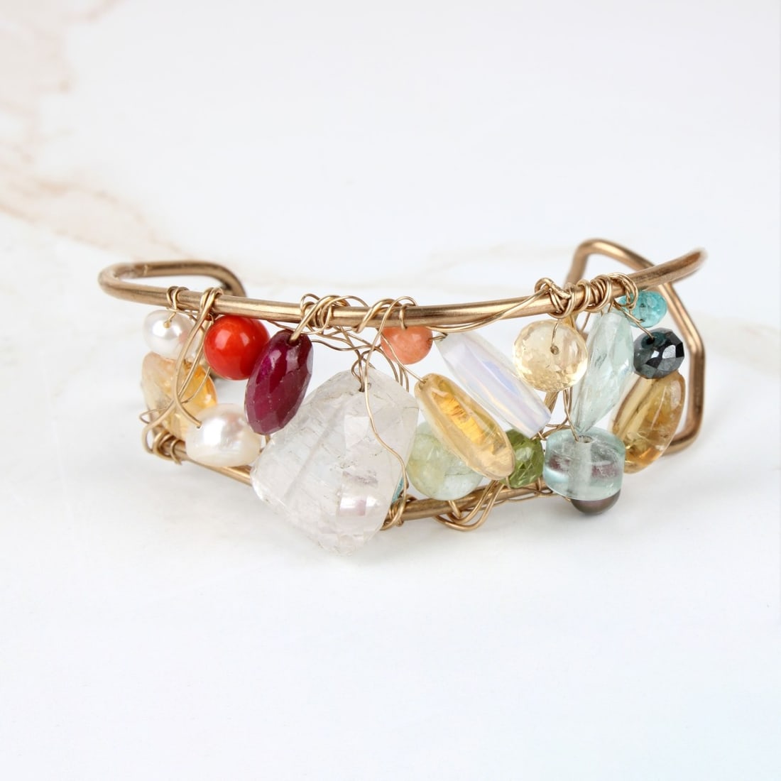 Quartz and Pearl Cuff Bangle Bracelet (1 of 3)