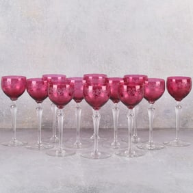 Victorian Engraved Cranberry Wine Glasses