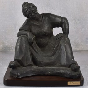 Painted Pottery Sculpture of a Seated Lady