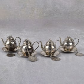 Sterling 900 Mini Tea Strainers with Saucers