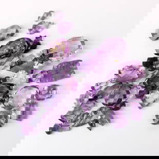 127.1CT TW Amethysts: Approx. 127.1 Carats TW Multi-cut Natural Amethysts. Various sizes and saturation of color. Condition: Very good condition. For additional information and/or WhatsApp video please contact our