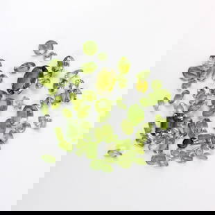 98.9CT TW Peridots: Approx. 98.9 Carats TW Multi-cut Natural Peridots (not mounted). Various sizes, and saturation of color. Condition: Very good condition. For additional information and/or WhatsApp video please