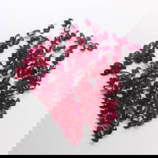 77.2CT TW Rubies: Approx. 77.2 Carat TW Oval and Round Cut Natural Rubies (not mounted). Various sizes, clarity and saturation of color. Condition: Very good condition. For additional information and/or WhatsApp video