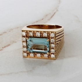 Aquamarine, Diamond and 14K Ring