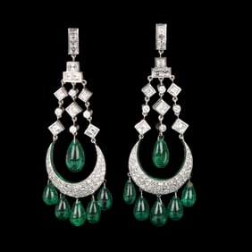 Emerald, Diamond and Platinum Earrings