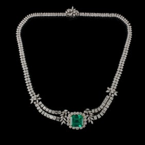 Emerald, Diamond and Platinum Necklace