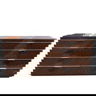 Ralph Lauren Chest of Drawers: Ralph Lauren Polished Rosewood Chest of Drawers from the "Modern Metropolis" Furniture Collection for Henredon. Featuring eight (8) drawers with stainless steel accents, marked inside top drawer with