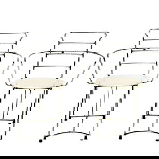 Antonio Citterio Mid-modern Chairs: Two (2) Antonio Citterio Italian Mid-modern "Eridiana" Chromed and White Lacquered Steel Chairs. Original adhesive labels to bottom. Measures: 32" high, 21-1/2" wide, seat 18-1/2" high. Kodner Galleri