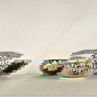 Chinese Bowls: Three (3) Chinese Bowls, Two (2) Pottered Bowls Decorated with Flowers and One (1) Porcelain Bowl Decorated with Characters Playing Music Outside the Bowl and Inside the Bowl Painted with Stylized Bir
