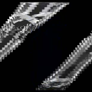 Large Baccarat Crystal "Mille Nuits" Vase: Extraordinary Large Baccarat French "Tornado" Crystal Vase. Etched factory mark. With box . Measures: 15" high, 8-5/8" diameter. Kodner Galleries offers phone and absentee bidding at a low, flat 21% b