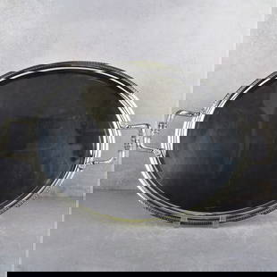 Christofle France "Malmaison" Tray: Christofle France "Malmaison" Heavy Silver Plate Serving Tray with Attached Handles and Anti-Tarnish Bag. Properly marked to top surface. Measures end of handle to end of handle: 24-3/4" long, 16-1/2"