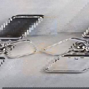 Christofle France Silver Plate Pieces: Five (5) Christofle France Silver Plate Serving Pieces. Consisting of one (1) Christofle France "Vertigo" heavy silver plate three (3) section condiment server along with four (4) small "Albi" heavy p