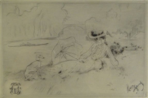 Louis Auguste Mathieu Legrand French (1863-1951) Etchin: Louis Auguste Mathieu Legrand French (1863-1951) Etching and Drypoint on Vellum "Untitled" Signed within Plate, Signed in Pencil LL Monogram Lower Right, Stamped and Limited Edition Number 2/6. Very G