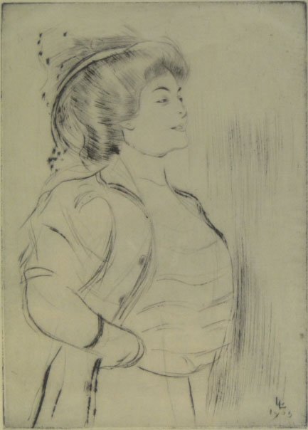 Louis Auguste Mathieu Legrand French (1863-1951) Etchin: Louis Auguste Mathieu Legrand French (1863-1951) Etching and Drypoint "Madame Dreyfus" Circa 1905. Monogram within Plate, Signed in Pencil LL Monogram Lower Right, Stamped and Limited Edition Number 9