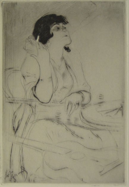 Louis Auguste Mathieu Legrand French (1863-1951) Etchin: Louis Auguste Mathieu Legrand French (1863-1951) Etching and Drypoint "Fumeuse" (Smoky). Signed within Plate, Signed in Pencil LL Monogram Lower Right, Stamped and Limited Edition Number 40/50. Very G