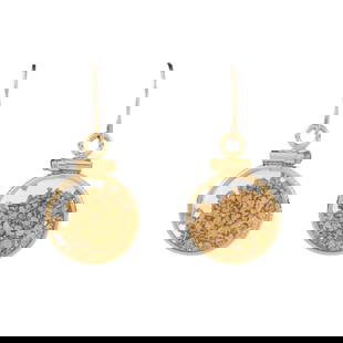 Gold Dust and 14K Earrings: Vintage Gold Dust and 14 Karat Yellow Gold Pendant Earrings. Measure 1-1/8" L, 1/2" W. Approx. gross weight: 3.77 grams. Kodner Galleries offers phone and absentee bidding at a low, flat 21% buyer’s