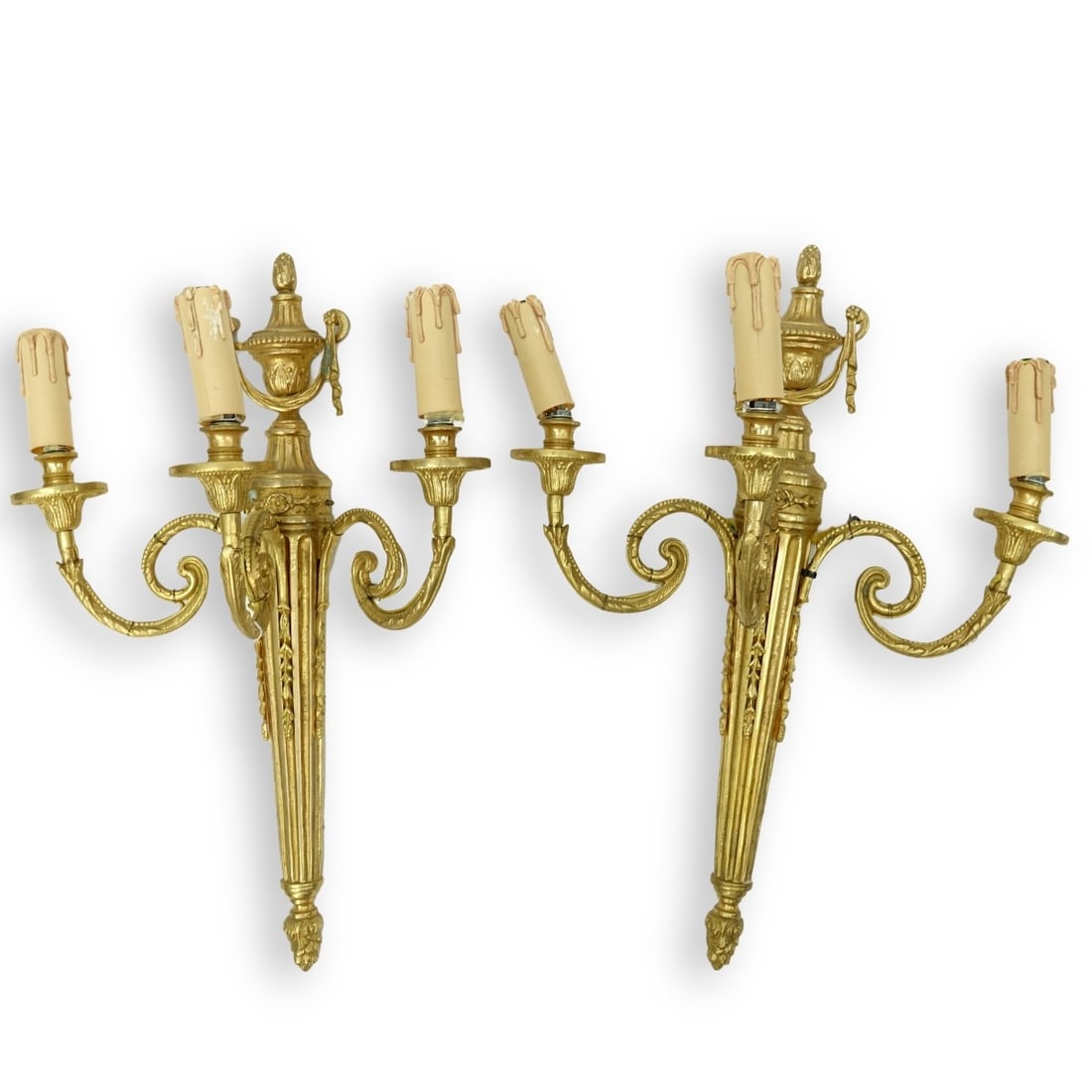 Pair of Gilt Bronze Three Arm Sconces (1 of 5)