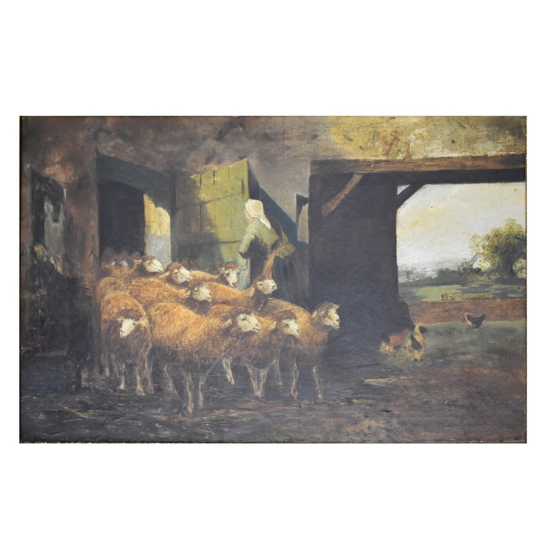 C Von Fascini, Italian (19th C.): C Von Fascini, Italian (19th Century) Oil on Canvas "Barn Scene" Signed Lower Right. Measures 20" x 30". Frame measures 26" x 36". Kodner Galleries offers phone and absentee bidding at a low, flat 21%