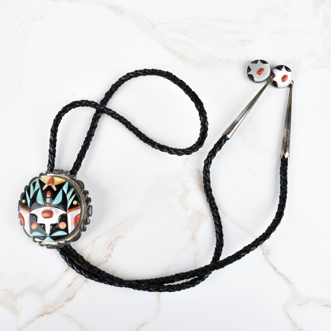 Zuni Hardstone and Silver Bolo Tie (1 of 4)