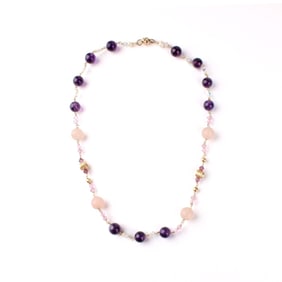 Amethyst, Quartz, Pearl and 14K Necklace
