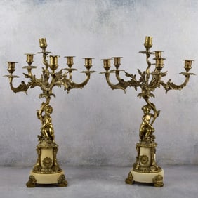 Antique French Bronze and Marble Candelabra