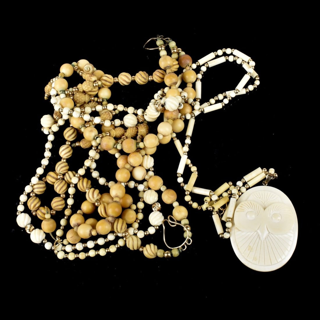 Carved Bead and 14K Necklaces (1 of 2)