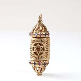 Gemstone and 14K Judaic Pendant