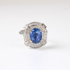 GIA Sapphire, Diamond and 14K Ring