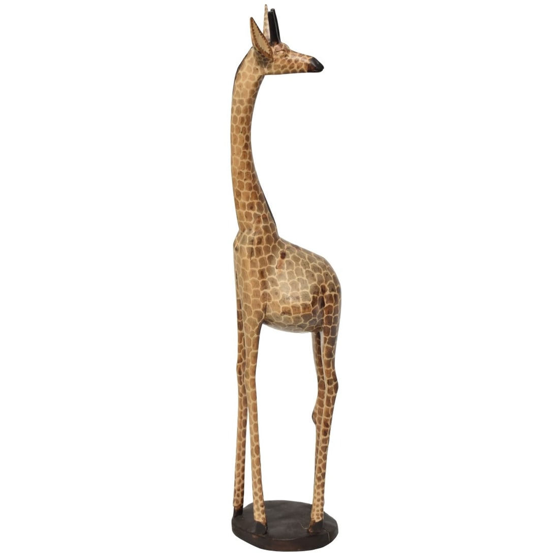 Vintage Carved and Painted Giraffe: Vintage Carved and Painted Giraffe Sculpture. Measures: 37" high, 6" wide, 9" deep. From an important Palm Beach, Florida art collection. Kodner Galleries offers phone and absentee bidding at a low, f