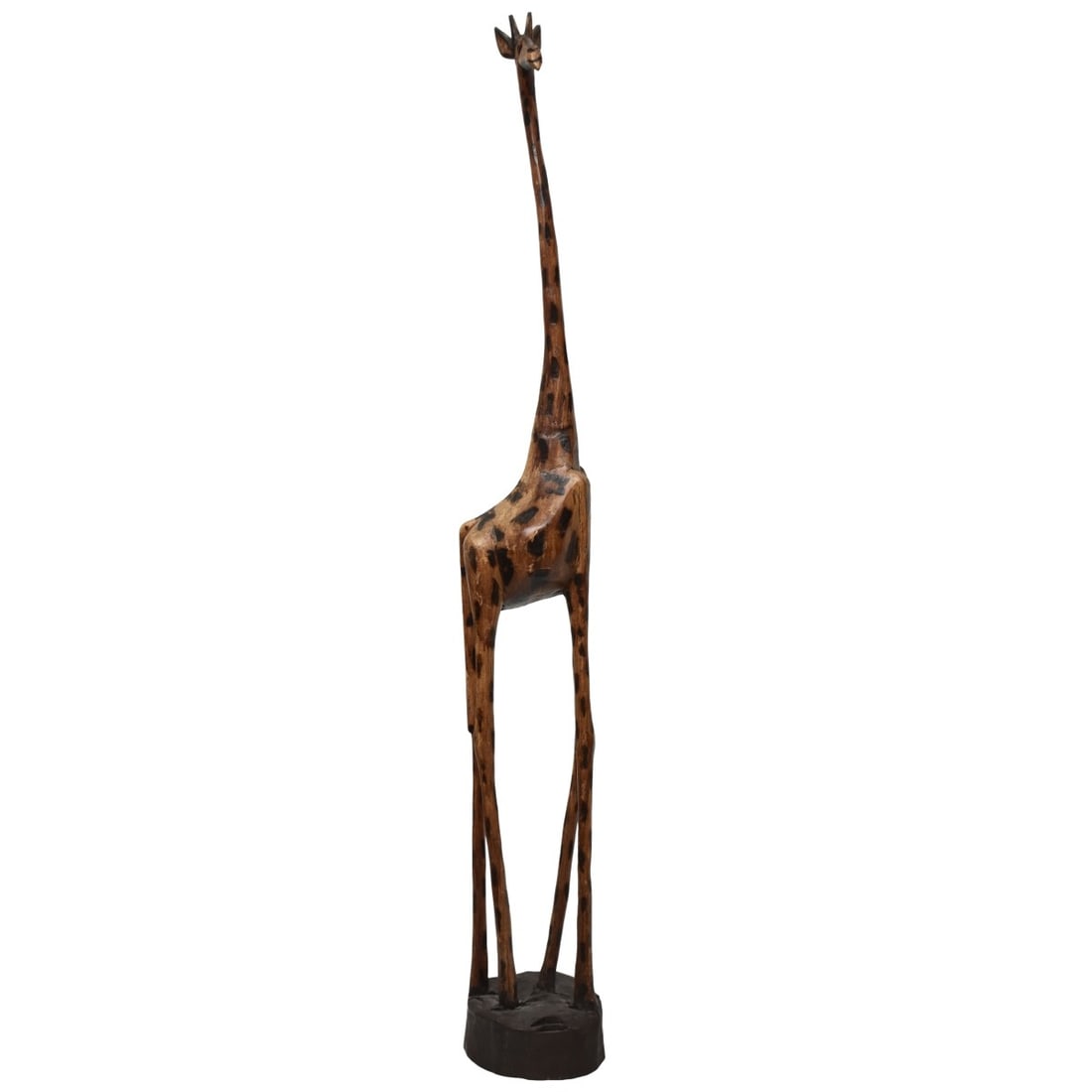 Vintage Carved and Painted Giraffe: Vintage Carved and Painted Giraffe Sculpture. Measures: 74" high, 8" wide, 9" deep. From an important Palm Beach, Florida art collection. Kodner Galleries offers phone and absentee bidding at a low, f
