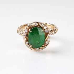 GIA Tsavorite, Diamond and 14K Ring