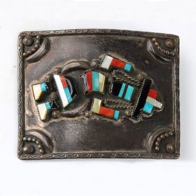 Zuni Hardstone and Silver Belt Buckle