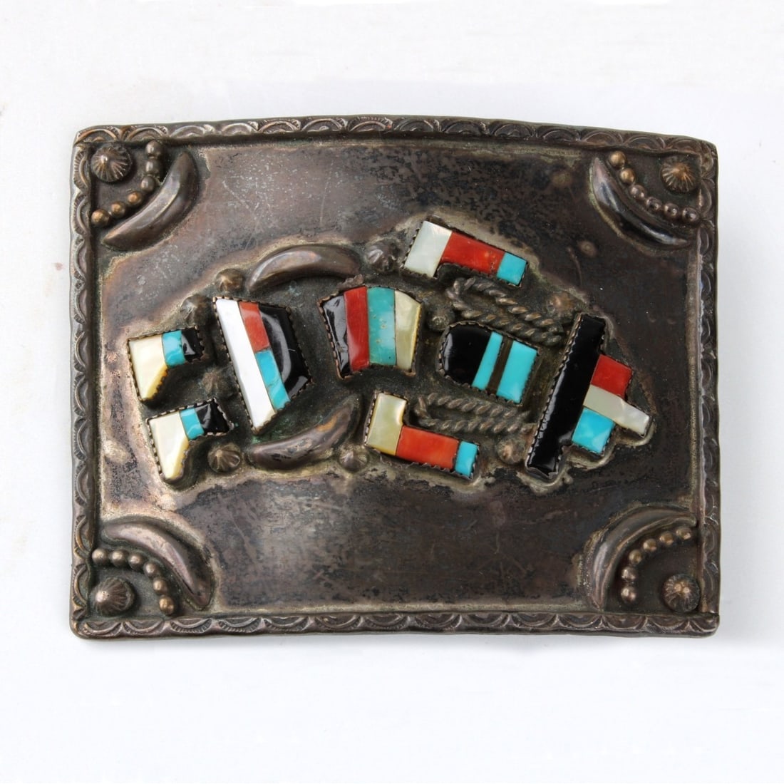 Zuni Hardstone and Silver Belt Buckle (1 of 4)