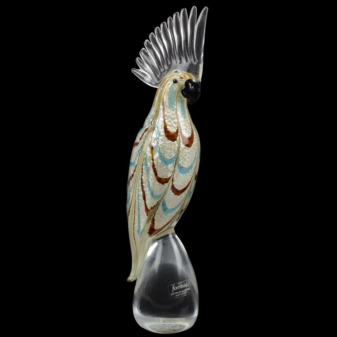 Vetri De Murano Formia Art Glass Bird: Vintage Vetri De Murano Formia Art Glass Bird Sculpture. Original affixed label. Measures: 12-1/2" high, 2-1/2" wide, 3" deep. Kodner Galleries offers phone and absentee bidding at a low, flat 21% buy