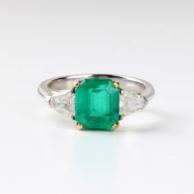 Emerald, Diamond, Platinum and 18K Ring