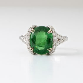 GIA Tsavorite, Diamond and 14K Ring