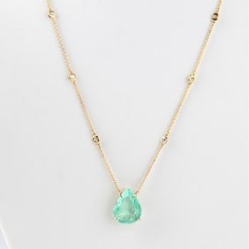 GIA Emerald, Diamond and 14K Necklace