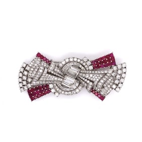 Deco Burma Ruby and Diamond Brooch