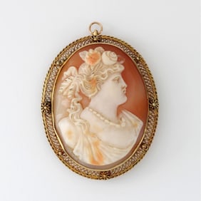 Shell Cameo and 14K Pendant Brooch