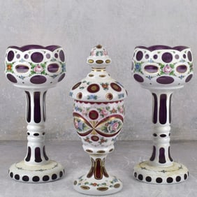 Antique Cut to Amethyst Glass Footed Pieces
